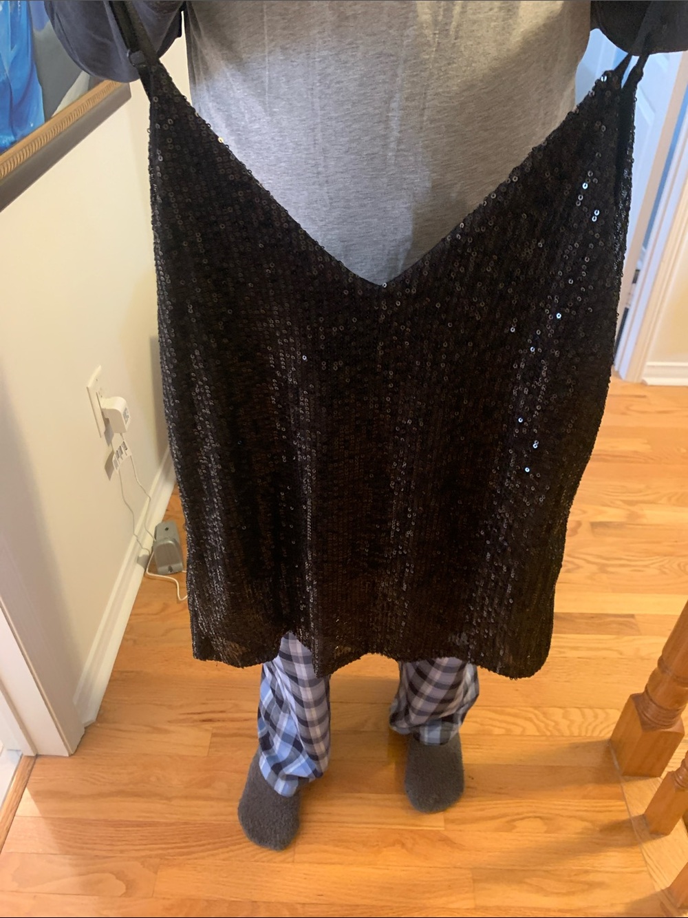Black Sequin V-Neck Women's Tank Top